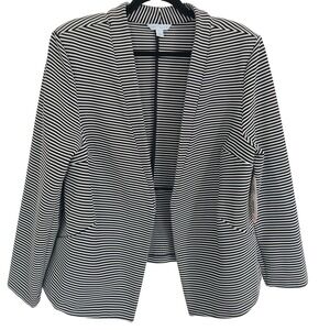 Boutique JCPenney Womens 1X Blazer Black White Striped Open Front Draped New